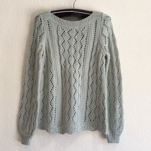 Loft pointelle sweater scalloped edge boat neck XS